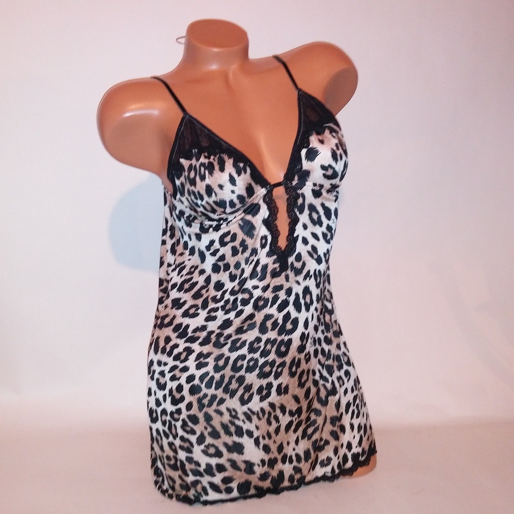 Victoria Secret Lingerie Chemise Slip Large Vintage Leopard Animal Print 2007 Co